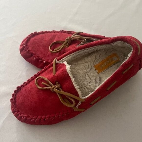 SPORTO Women’s Faux Fur/Suede Red Moccasin Slippers - Size 7M - Picture 2 of 4